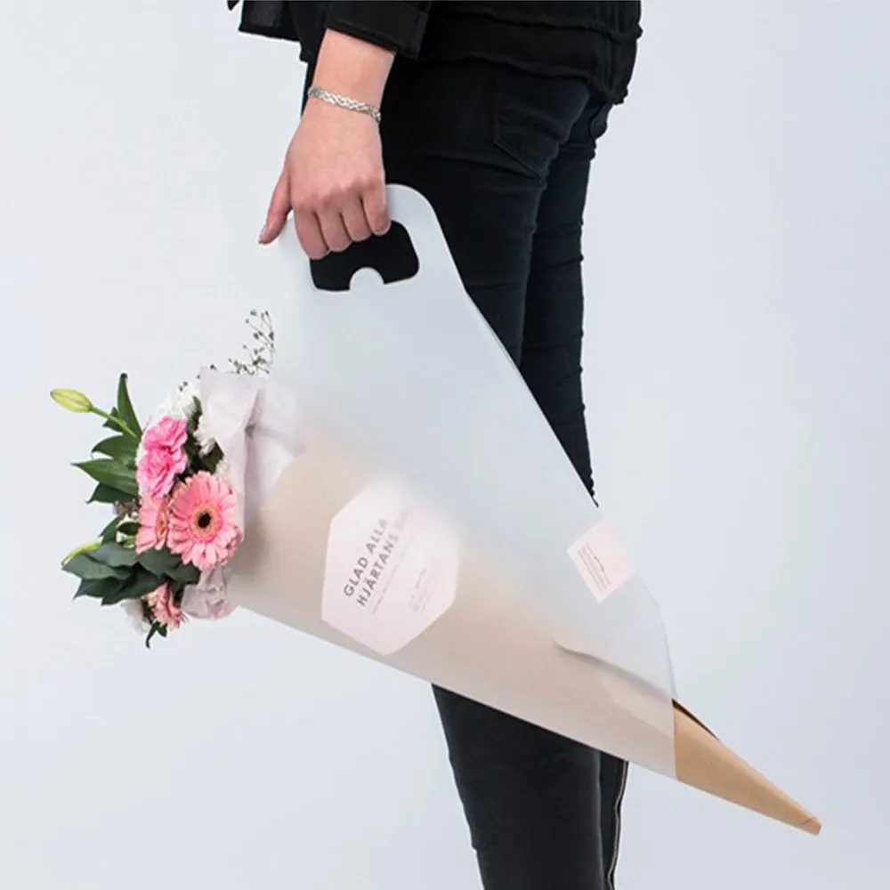 Benutzer definiertes Logo Umwelt freundlicher Griff Bouquet Florist Flower Geschenk verpackungs tasche Rose Kraft papier Blumen tasche