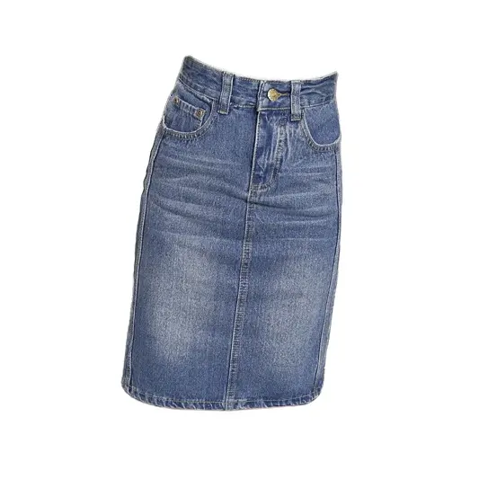 Vendas por atacado de moda Senhoras denim saia jeans na altura do joelho mulheres longa saia e set top curto jean saias para senhoras