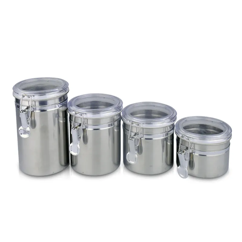 Lata de café acrílica de metal, conjunto de recipientes de armazenamento de comida e café em aço inoxidável com tampa
