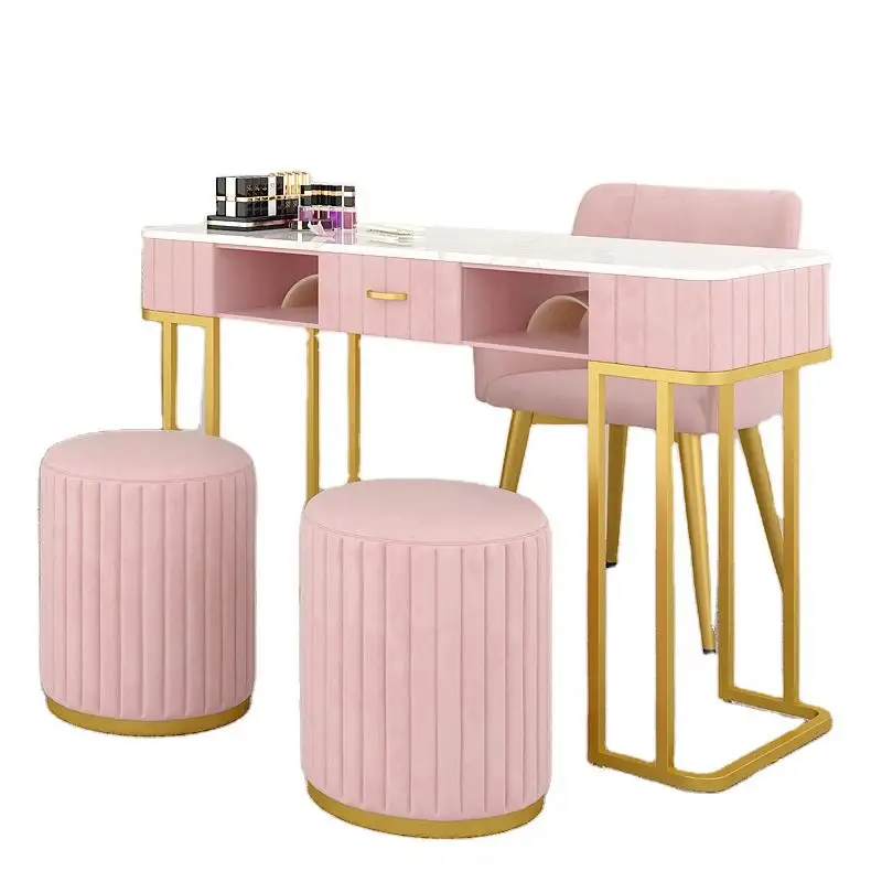 Table à ongles Station meubles manucure Portable Salon moderne rose pas cher Tables ensembles Tech ongles bureau pour tapis d'art noir