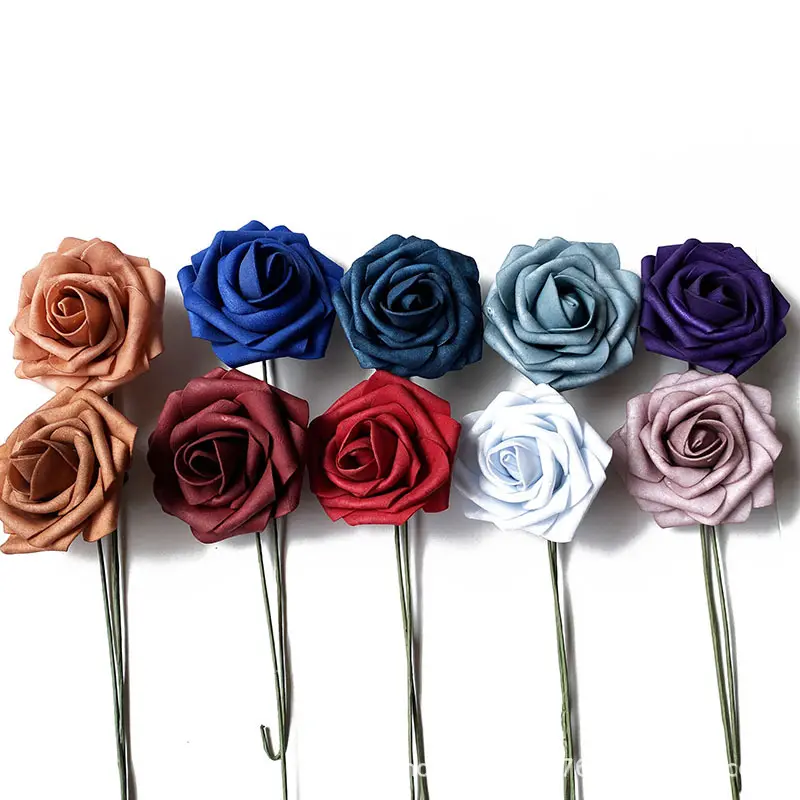 2024 थोक 8 सेमी रंगाई रॉड पीई गुलाब शादी कैंडी बॉक्स हाथ गुलदस्ता फोम कृत्रिम गुलाब सिर के साथ