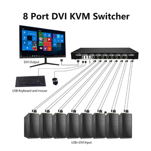 PINWEI 1080P Conmutador DVI de 8 puertos 8 en 1 salida 8x1 Conmutador KVM DVI con USB2.0