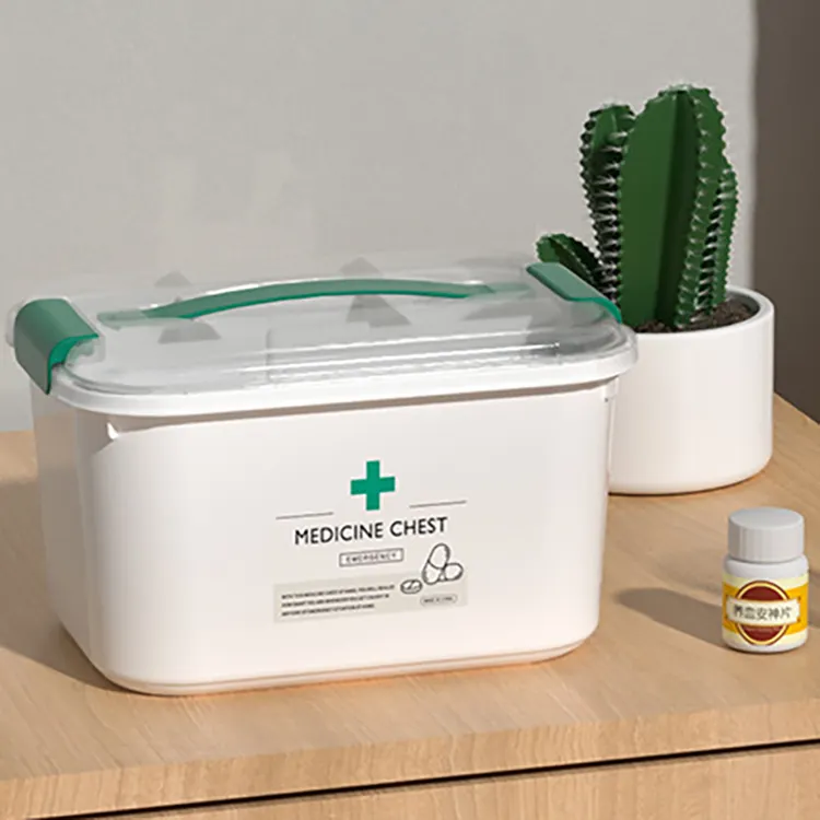 Coffre de médecine de paquet indépendant de sésame avec le kit portatif de médecine de double couche de corps blanc de couvercle Transparent