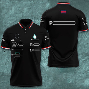 2025年メンズレーシングチームポロTシャツクイックドライ半袖防水夏用レースカーオートバイイベントブラック