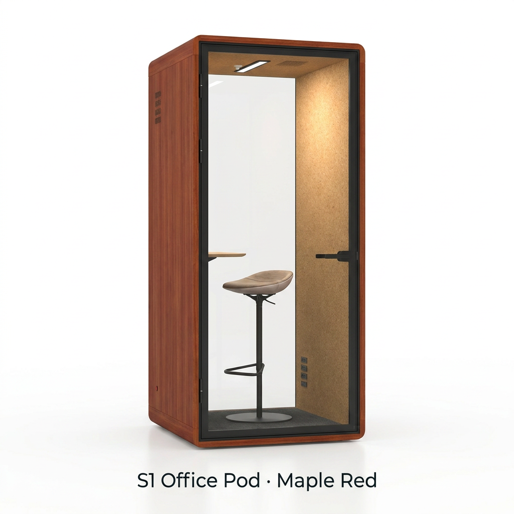 Cabine de bureau insonorisée pour 1 personne - Acoustique 30 dB - Rouge érable