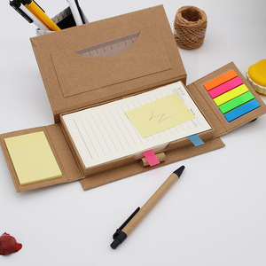Caja de papel de notas adhesivas combinadas, Bloc de notas de cubierta Kraft, 5 colores, almohadillas de estilo de logotipo personalizado PET Oem con bolígrafo y regla - Product Image 2