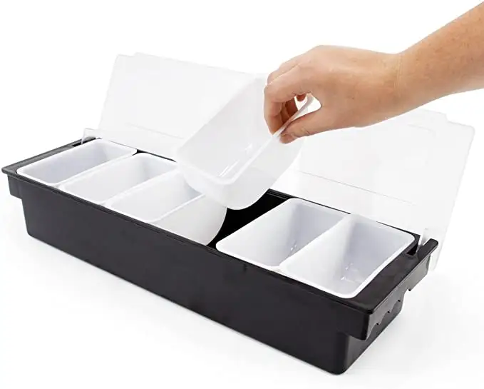 Caja de hielo de plástico con 5 contenedores extraíbles, barra enfriada transparente, grande, personalizada, con logotipo