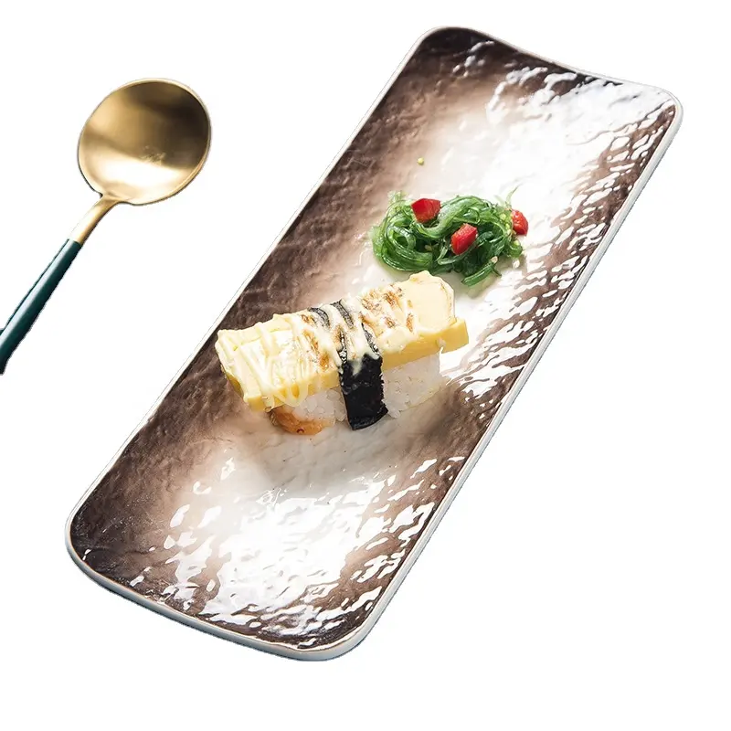 Creative ceramic tableware stone pattern rectangular cooking plate household sushi plate