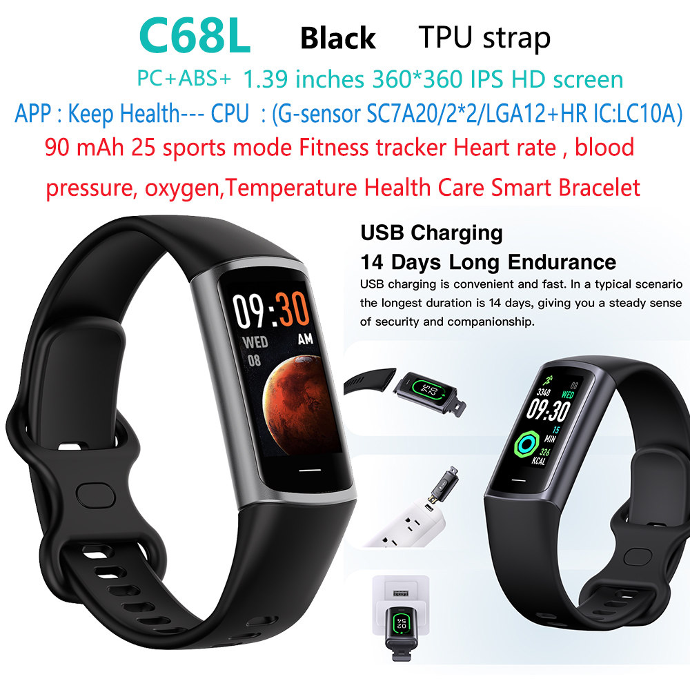Negro C68L-sport-fitness-tracker-bracelet-smart-watch