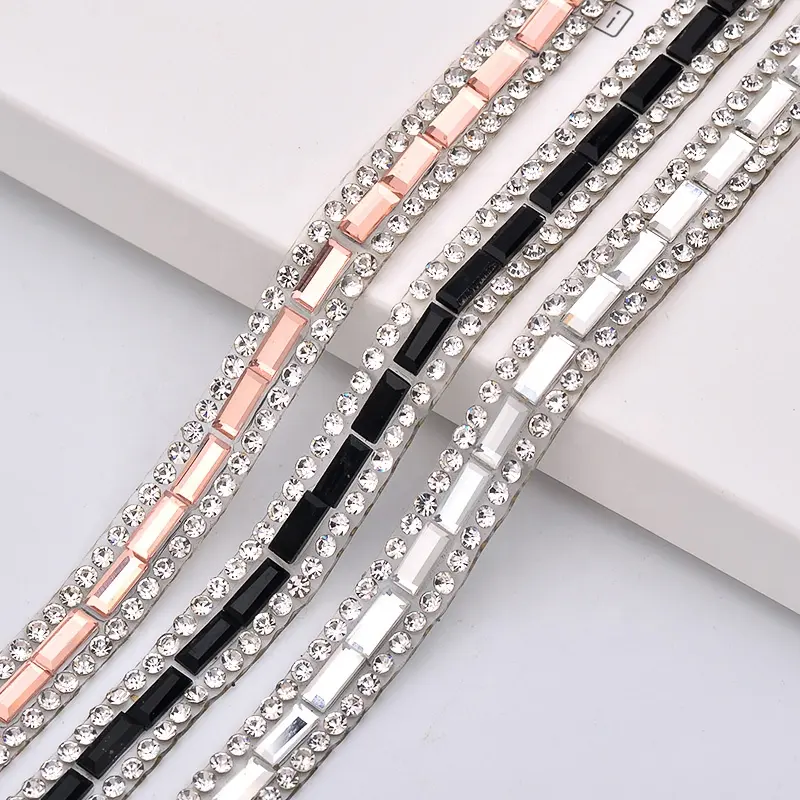 Commercio all'ingrosso prezzo a buon mercato 1cm 3*7mm rettangolo di vetro strass hot fix abbigliamento trasferimento trim