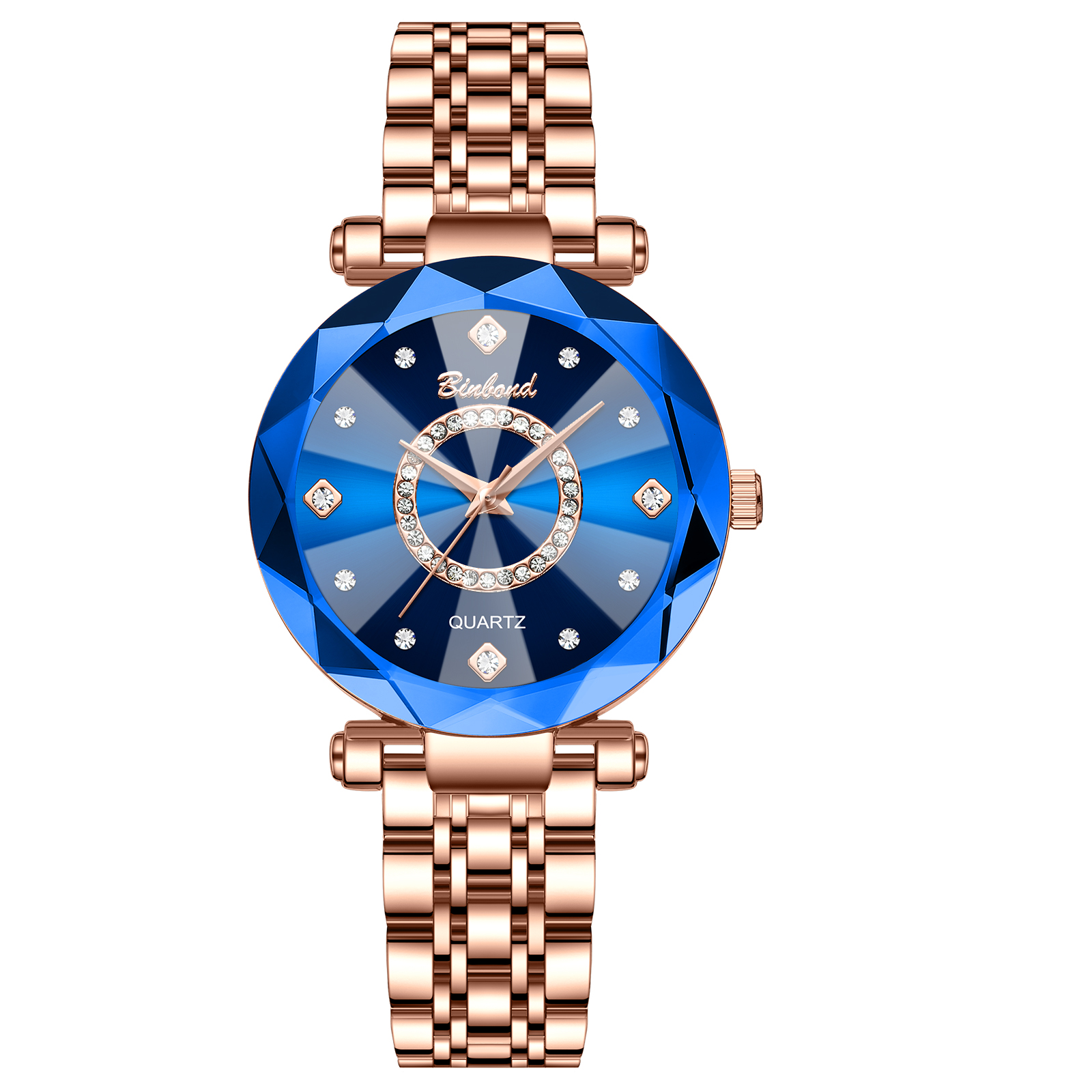 Rose gold-blue glass-blue face