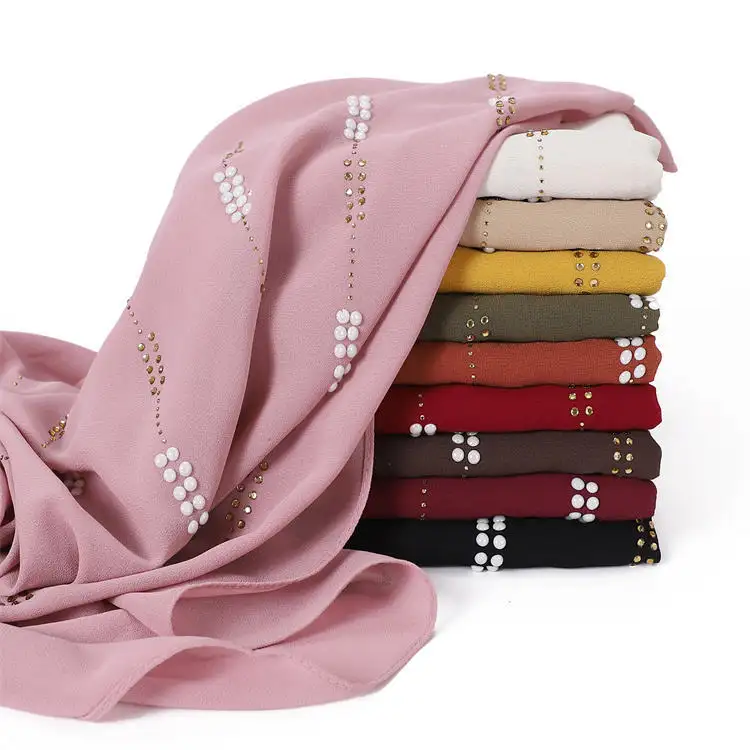 Malaysia Hot Selling New Stylish Fashion Rhinestone Chiffon Scarf Soft Glitter Crystal Turban Pashmina Hijab Scarf For Women