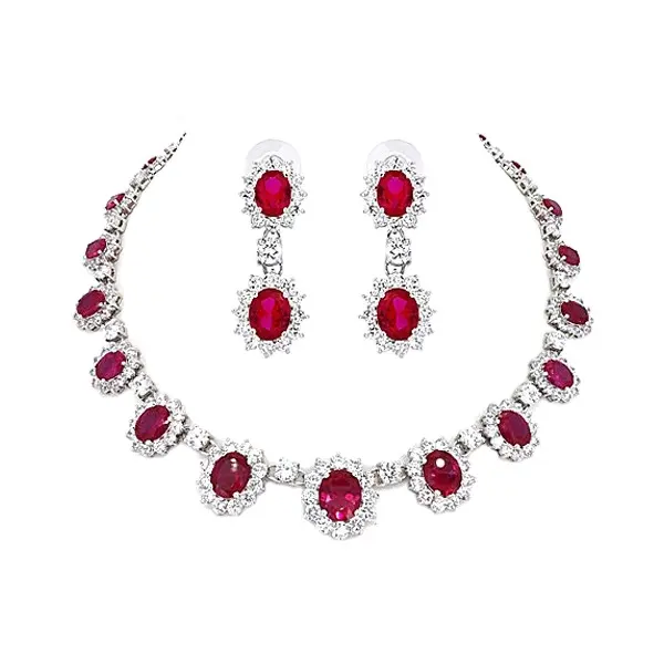 Keiyue fleur en forme de platine américain diamant collier boucle d'oreille ensembles de bijoux rubis collier et boucles d'oreilles ensemble