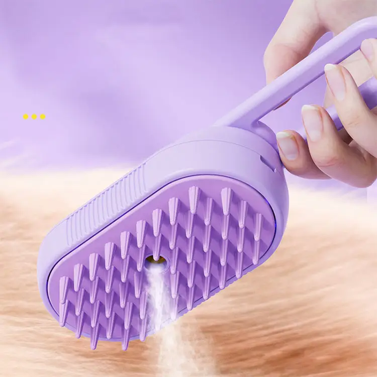 Cepillo de pelo de eliminación de baño de masaje de vapor con espray plegable y giratorio para mascotas