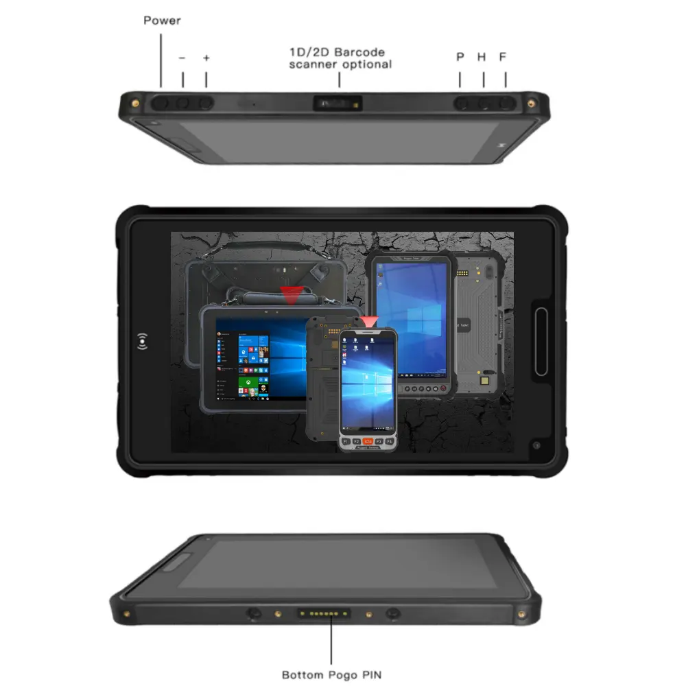 8inch Win dows10 gồ ghề Tablet PC OEM UHF Bảo hành 4GB 64GB màn hình cảm ứng NFC USB3.0 cổng 2D Máy quét tùy chọn