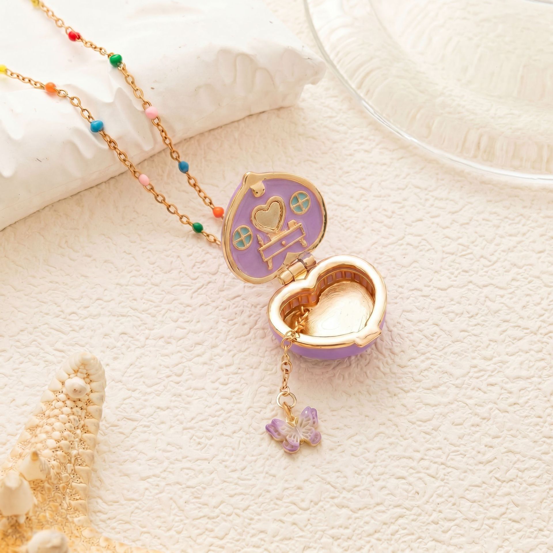 purple butterfly-Love box necklace
