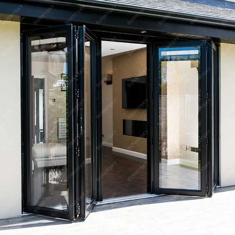 Sunnysky di alta qualità insonorizzato dal design popolare in alluminio porta pieghevole in alluminio pieghevole porta in vetro per la casa