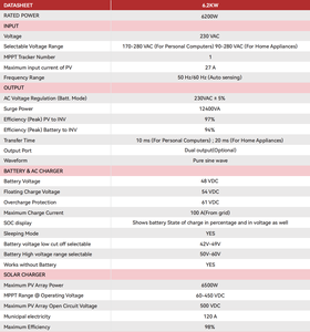 Saf sinüs dalgası 48V MPPT hibrid tek fazlı <span class=keywords><strong>Inverter</strong></span> 6.2KW 6200W ızgara kapalı ızgara güneş invertör yerleşik BMS LCD ekran - Product Image 4