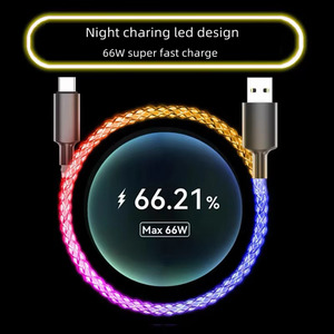 66W 3 in 1 LED充電ケーブル、RGBグローイング高速充電コード照明/タイプC/マイクロUSBケーブル (i-Phone、Samsung、Huawei、Android用) - Product Image 3