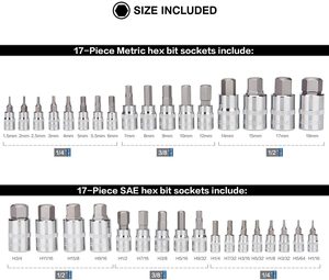マスター六角ビットソケットセットアレンレンチビットキット、1/2 "3/8" 1/4 "ドライブ、SAE - Product Image 2