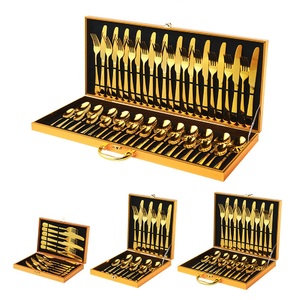 Vàng <span class=keywords><strong>Flatware</strong></span> thép không gỉ Bộ đồ ăn thiết lập dao kéo bạc đặt thép không gỉ <span class=keywords><strong>Flatware</strong></span> thiết lập dao kéo - Product Image 1