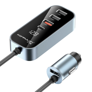 KONFULON Portable Car <strong>Charger</strong> with Type-C &amp; 4*USB-A Outputs and Real Time Display Support <strong>17W</strong> 30W 107W Fast Charge in Car - Product Image 1