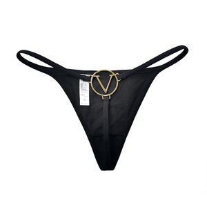 Pantalones de cadena en V de color liso para mujer, ropa interior sexy negra, Tanga de metal - Product Image 5