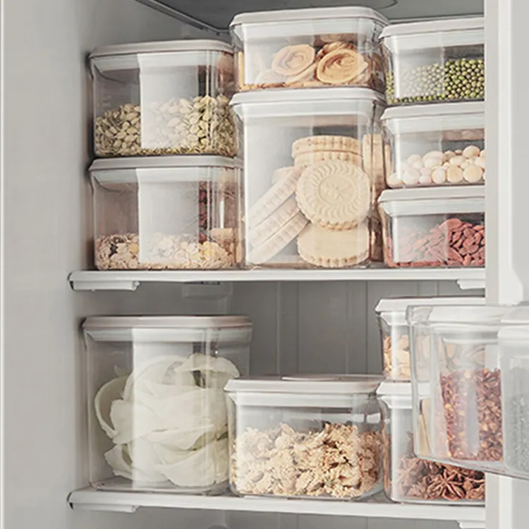 Nuevas tendencias contenedor de cocina cuadrado 250ml/500ml Almacenamiento de plástico transparente tarros de especias tarro de almacenamiento de alimentos