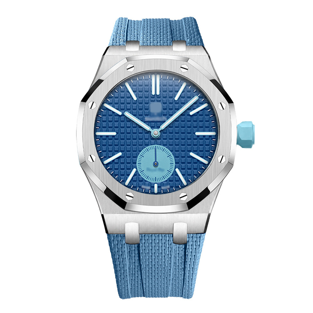 Boîtier argenté, 3 heures - Bracelet bleu clair