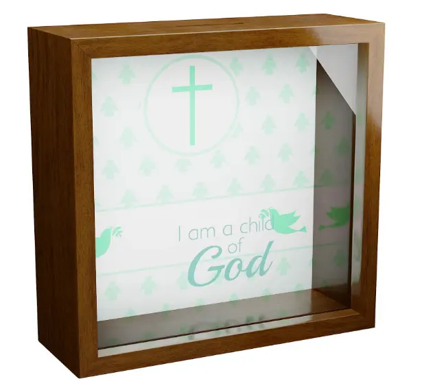 إطارات لفكرة صندوق ذاكرة المعمودية للحائط أو الطاولة ديكور خشبي صندوق ظل زجاجي أمامي تذكار