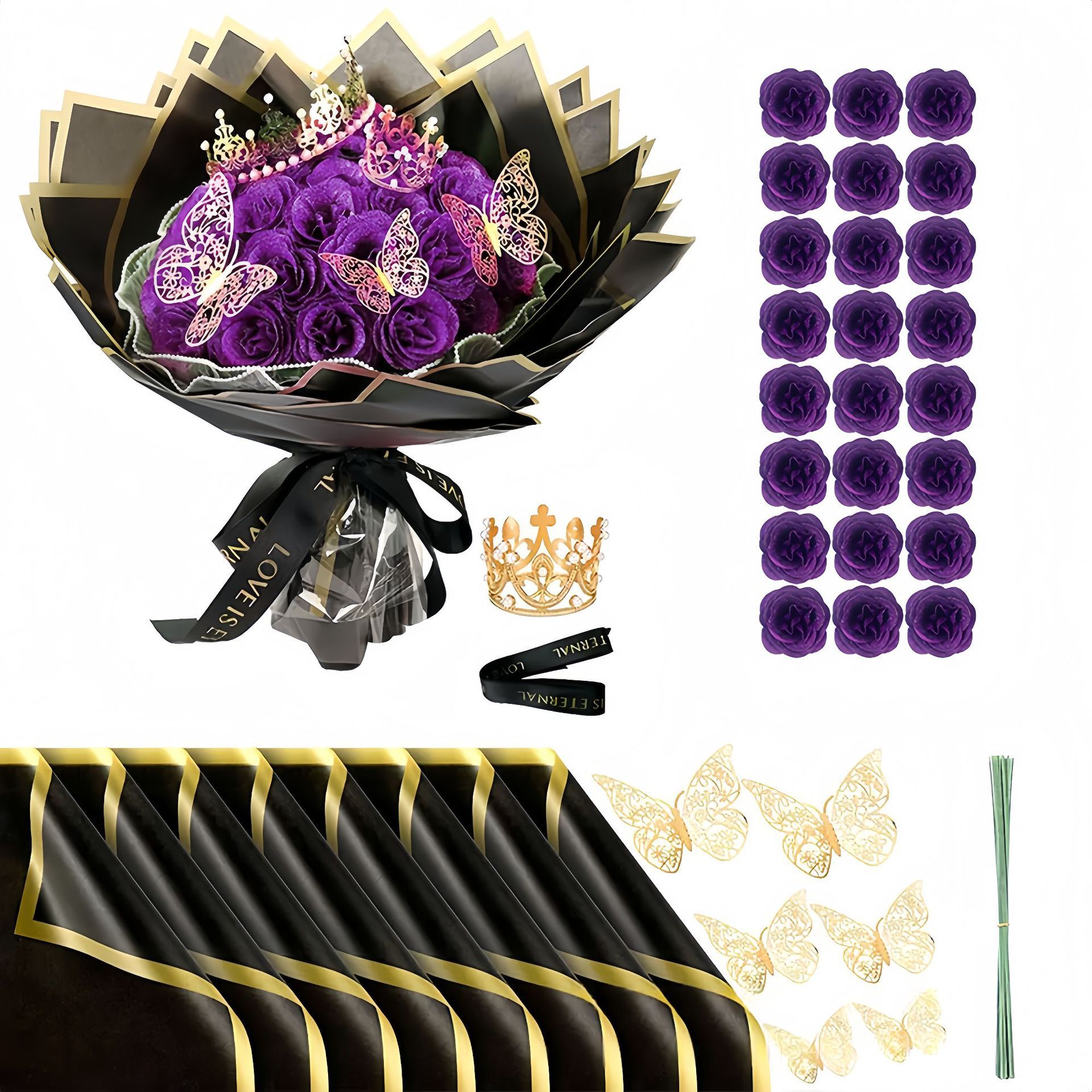 Corona de flores moradas estilo-24 flores