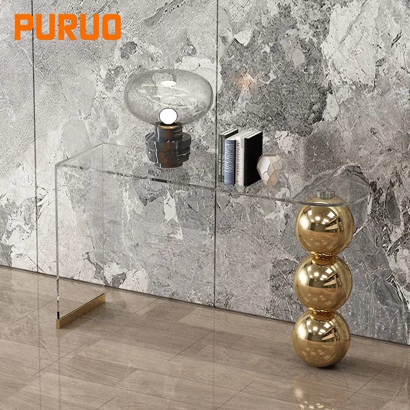 PURUO couloir de luxe turc ruban or métal consule verre miroir table console en acier inoxydable