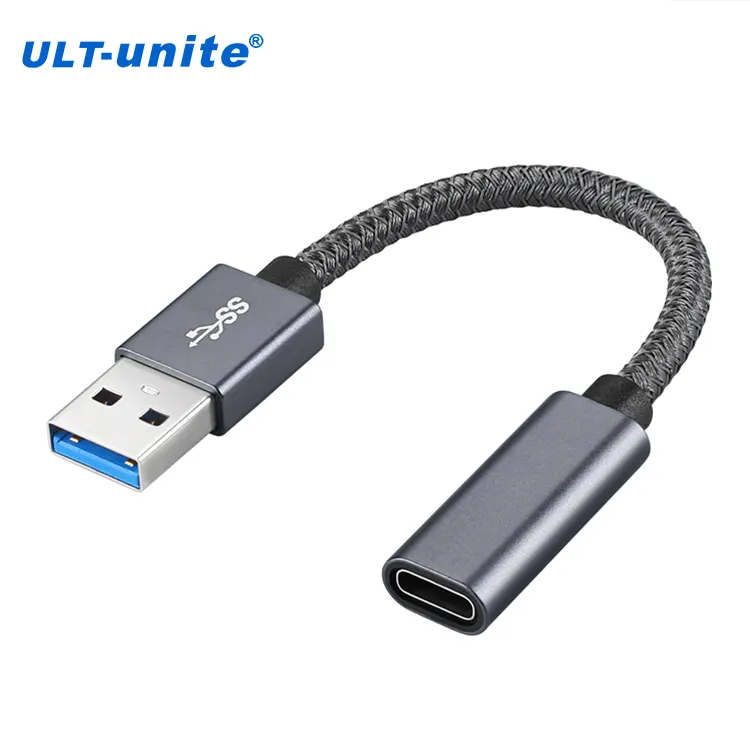 Kabel ekstensi usb 10 rpbs 3A, kabel ekstensi USB dengan jaket kepang otg usb 3.1 tipe-a, adaptor pria ke tipe-c wanita