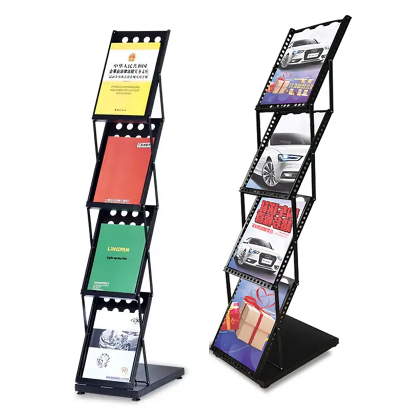 Double Sided Metal Frame Floor Standing A4 Size Z Shape Pop Up Holder Magazine Display Brochure Stand For Indoor Advertising