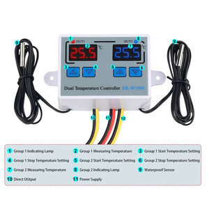 LED Dual Digital Temperature12V 24V 110-220V <strong>Controller</strong> <strong>Two</strong> Relay <strong>Output</strong> Thermostat for Incubator Heating Cooling W1088 - Product Image 2