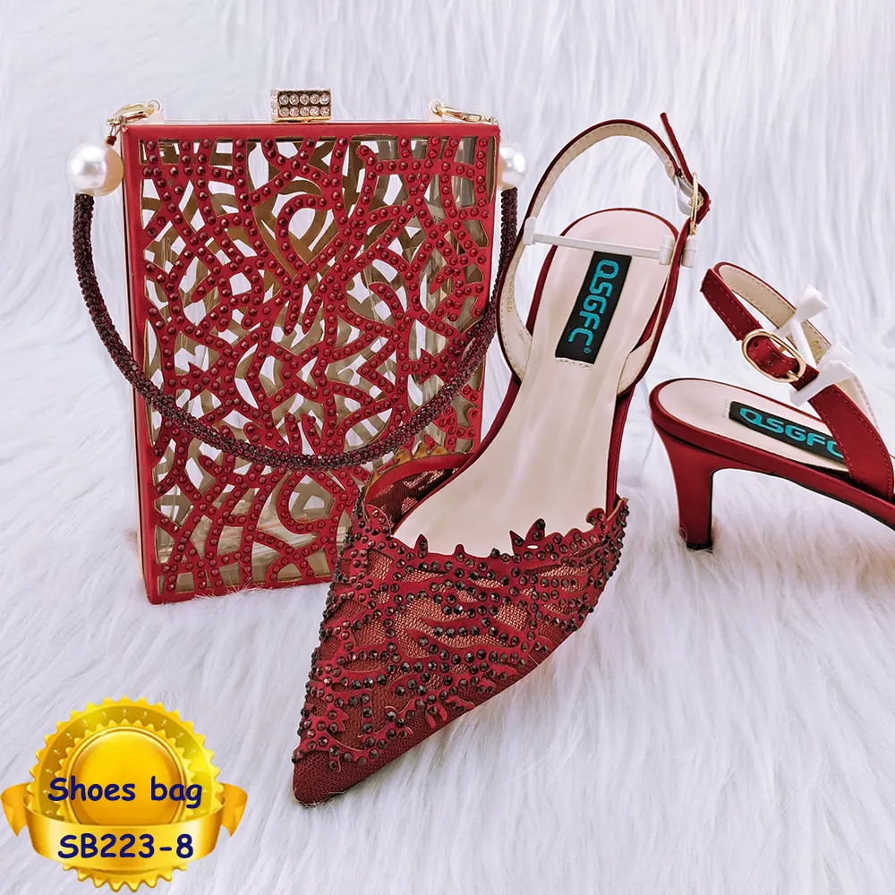 Conjunto de sapatos e bolsas africanos com pedras vermelhas, mais novas bolsas combináveis, 2022, luxo, italiana, para mulheres