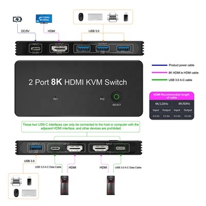 8K 2Port HDMI <strong>2</strong> Port <strong>KVM</strong> <strong>Switch</strong> 2x1 <strong>2</strong> in <strong>1</strong> Out USB 3.0 <strong>KVM</strong> <strong>Switch</strong> HDMI <strong>2</strong>.<strong>1</strong> Switcher <strong>2</strong> <strong>Input</strong> <strong>1</strong> <strong>Output</strong> Support Led Indicators