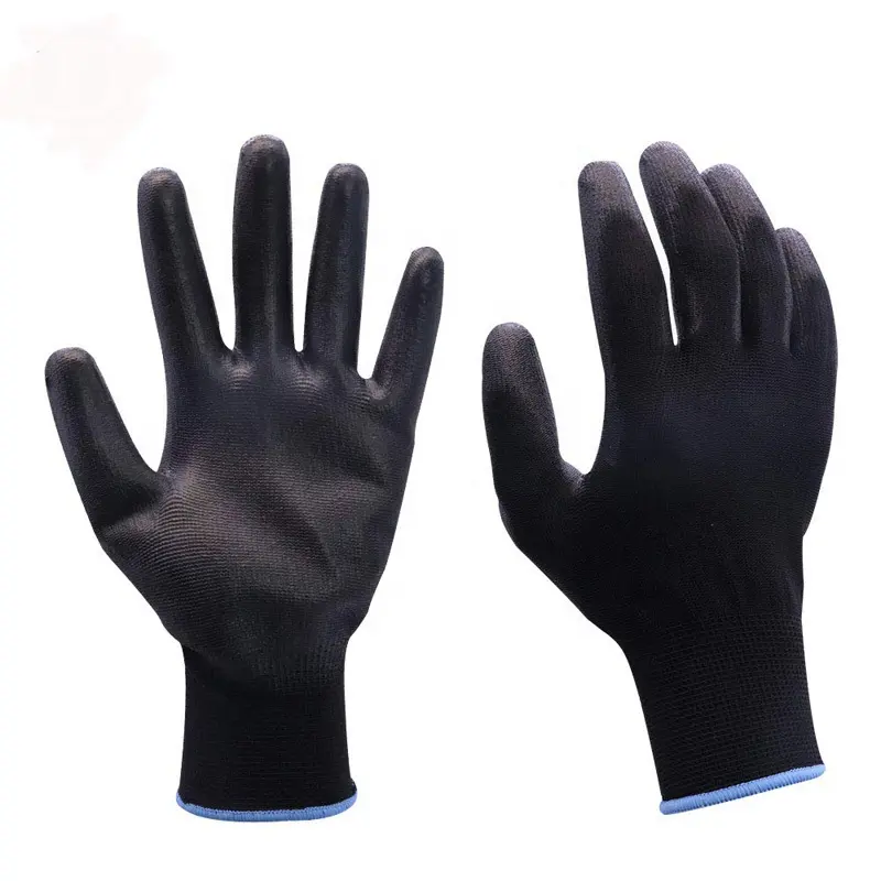 Uomo donna sottile traspirante leggero Grip poliuretano nero guanti da lavoro rivestiti di sicurezza in PU