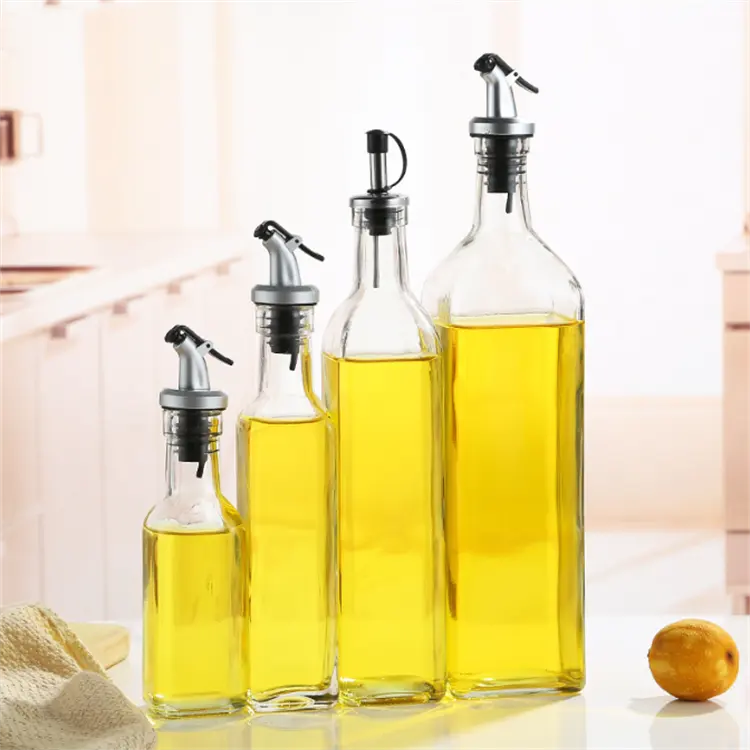 Küche klar quadratischen Essig Cruet Koch behälter 150ml 250ml 500ml Olivenöl Glasflasche