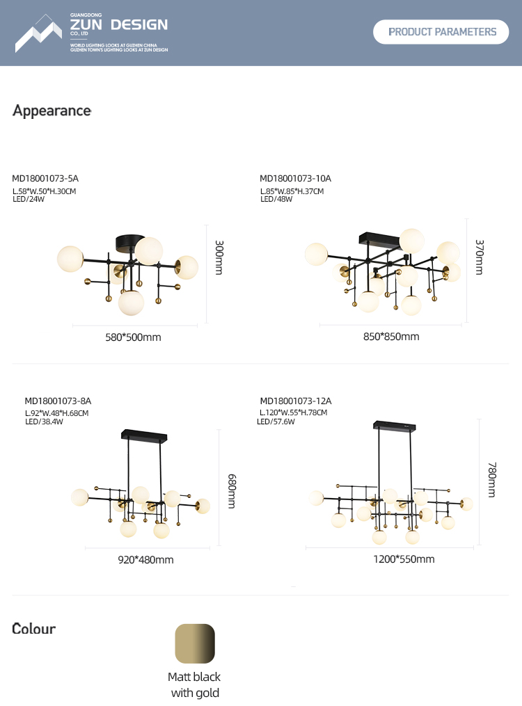 Zun Design contemporary milky white round ball led ceiling chandeliers luxury pendant light fixtures for restaurant