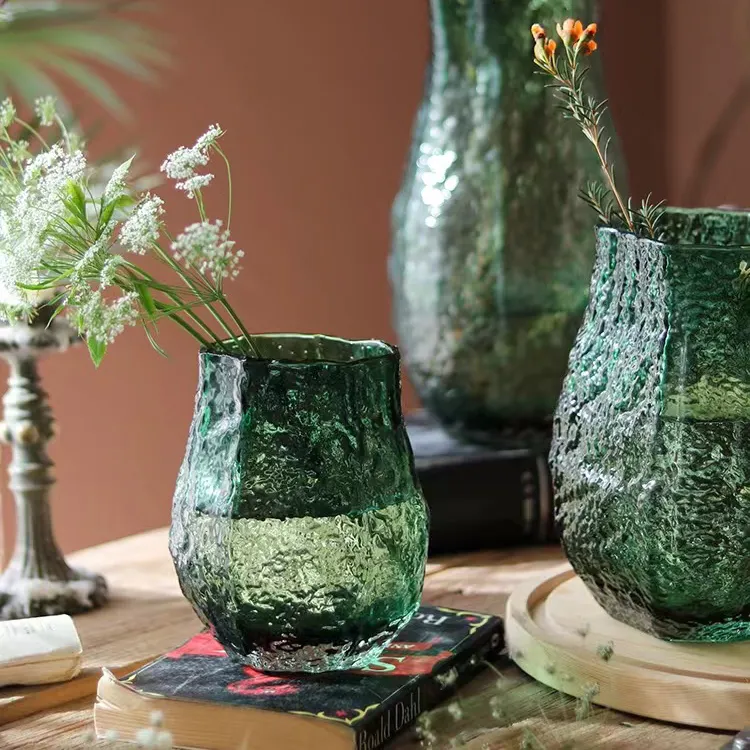 Jarrón de cristal hidropónico Retro en relieve para decoración de sala de estar, adorno de arreglo de flores de Color degradado para el hogar