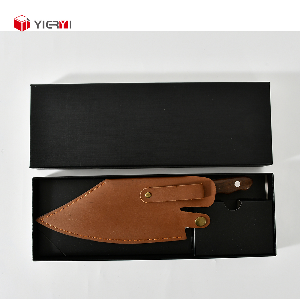 Marrón - cuchillo con funda de cuero, caja
