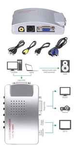 Fjgear VGA a AV RCA convertidor PC a TV Video convertidor VGA entrada RCA compuesto S-Video VGA adaptador de salida