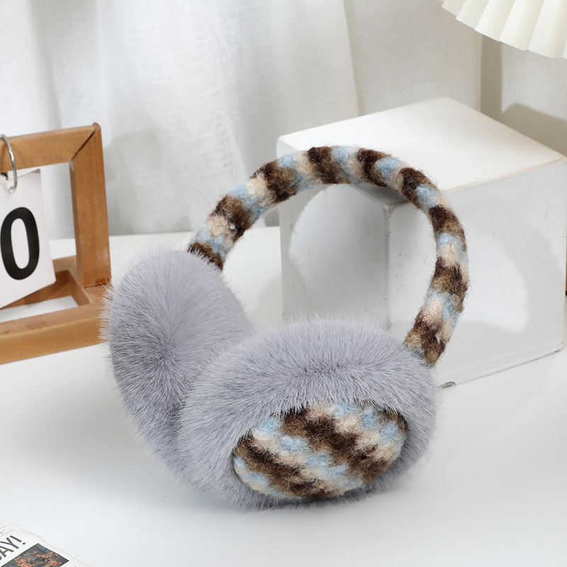 Multicolor camouflage mink velvet folding earmuffs-smoke gray