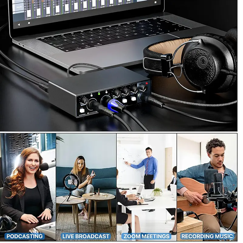 Fabriek Oem Professionele Geluidskaart Studio Usb Audio Interface 2 In 2 Uit Usb Audio Mixer Podcast Geluidskaart Voor Opnamestudio