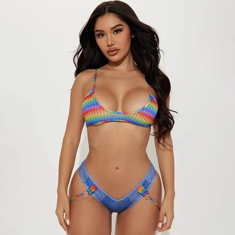 X06736C Ästhetische bunte Strandbikini-Sets Sexy Mode-BH Passende Unterhose Weibliche Outfits Sommer Streetwear Kleidung