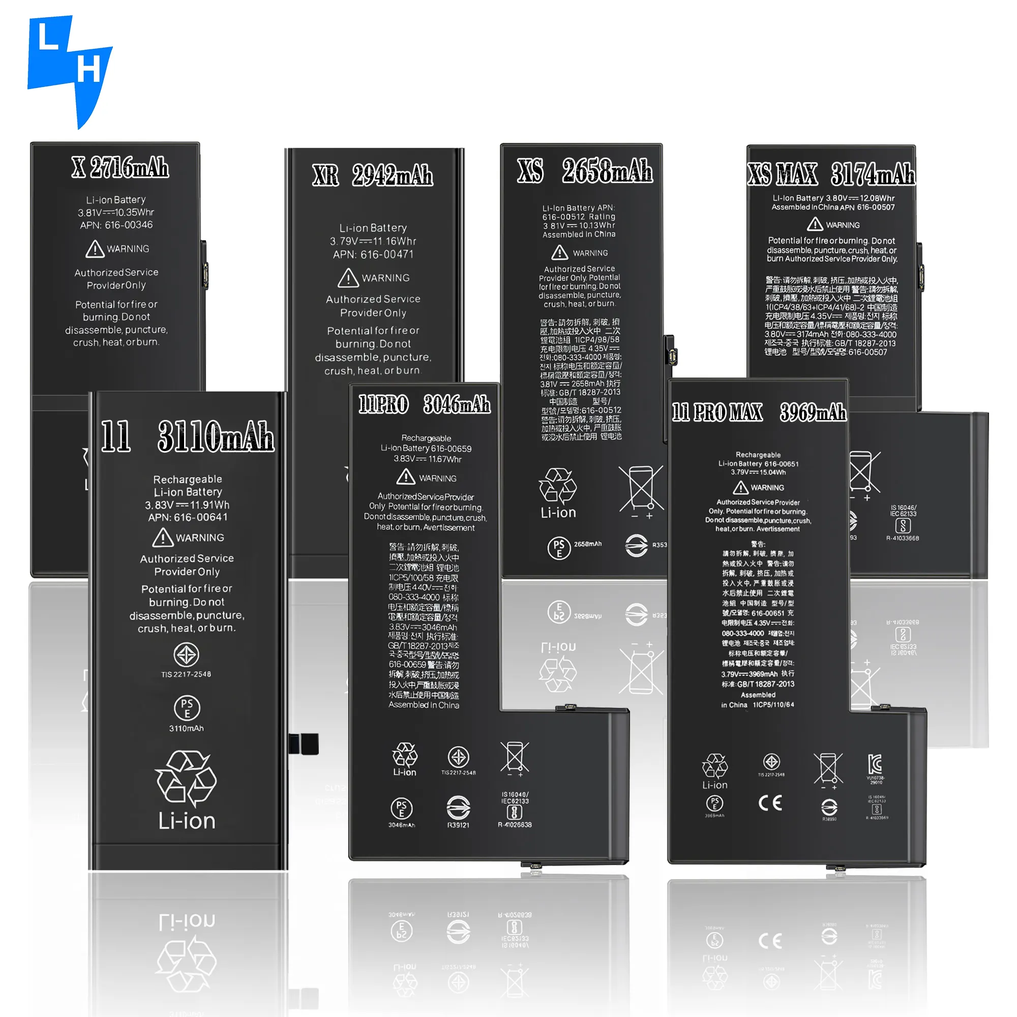 Batterie 100% autonomie batterie de téléphone portable pour iphone 5 5s 6 6s 6plus 6splus 7p 8 plus x xr xs max 11 pro 11 11 pro max 12 13 14