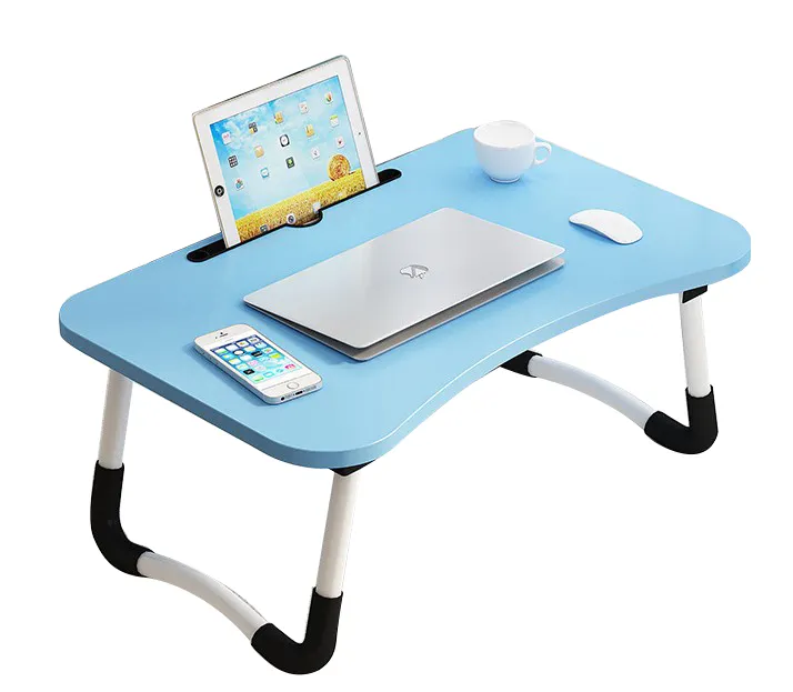 Cama de madeira portátil, mesa de cama dobrável para laptop computador notebook bandeja com ranhura para telefone ou copos