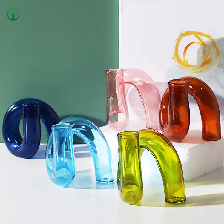 Schlussverkauf Mini-Glasvase handgemachte Glasvase für Heimdekoration luxuriöse farbige Borosilikat-Blasvase