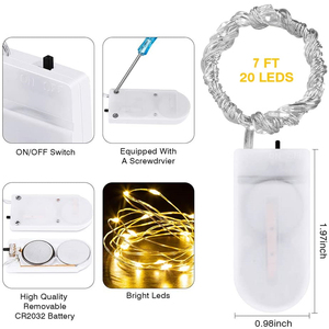 Mini 10 LED stringa fata luce a batteria filo di rame argento scintillio per l'illuminazione decorativa per le vacanze - Product Image 6